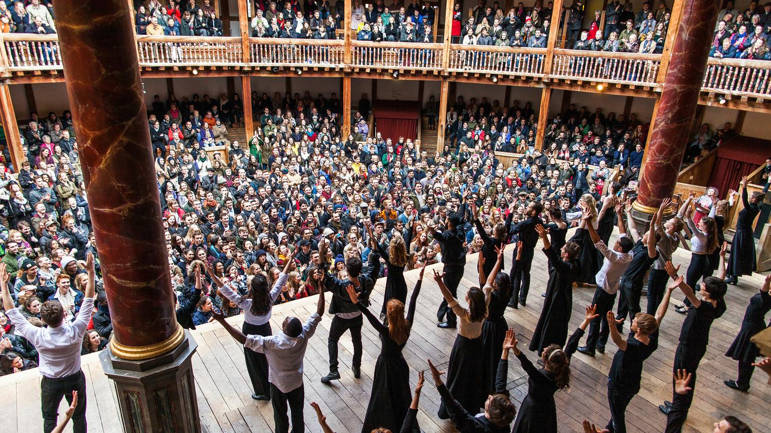 The Sam Wanamaker Festival 2015 at Shakespeare's Globe. After performing short duologues by Shakespeare and his contemporaries, the students join together for one mighty final jig. Photo by Cesare De Giglio ©